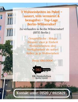 3 Wohneinheiten im Paket –saniert, teils vermietet & bezugsfrei–Top-Lage Berlin-Wilmersdor - Berlin