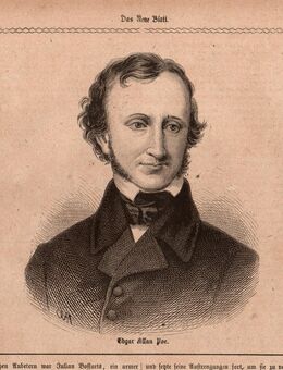 Alte Grafik : Portrait , Edgar Allan Poe , 1809 - 1849 , amerikanischer Schriftsteller , Blattgröße 22cm x 18cm ,M400 - Görlitz