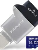 OTG USB 3.0 Typ C, Speicherkartenleser integral, MicroSd Laufwerk, Samsung PROPlus MicroSDXC 128GB mit einer Datenübertragung von bis zu 160MB/s, inklusive SD-Adapter in 90763