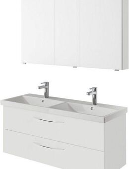Saphir Badmöbel-Set Serie 4035 2-teilig, Keramik-Doppelwaschtisch mit LED-Spiegelschrank, (Set), Doppel-Waschplatz inkl Türdämpfer, 120 cm breit, 2 Schubladen, 3 Türen