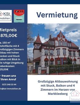 Repräsentative Wohnung in einer Stadtvilla m. Geschichte, vier Zimmer, Garage, Gartennutzung Toplage - Markkleeberg