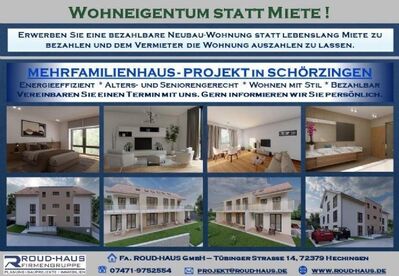 Leben im Neubau, Wohnung mit großen Räumen wie im Haus - Wohneigentum statt Miete !