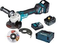 Makita Akku-Winkelschleifer DGA513RTJ, (Set), inkl. Akku, Ladegerät, Aufbewahrungskoffer und weiterem Zubehör