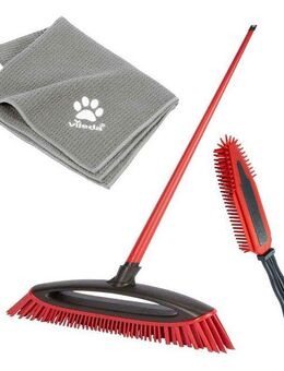 Vileda Tierhaarentferner Vileda Pet Pro Komplettset, (Set, 3-tlg), Set mit Besen, elektrostatischer Bürste und Microfaser-Handtuch