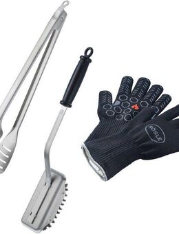 RÖSLE Grillbesteck-Set BBQ Premium, (3 tlg), Grillhandschuhe, BBQ-Grillzange und Reinigungsbürste SlideX
