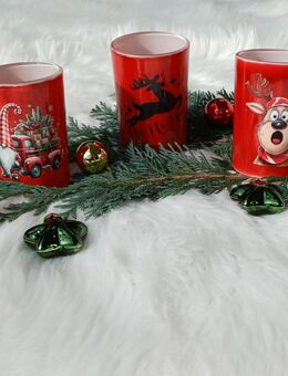 Glas Windlicht Rot Weihnachtswichtel HO HO HO Elch lustiger Elch - Rheinbach