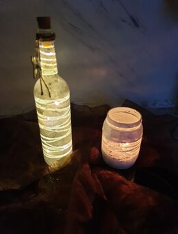 Dekoflasche Flasche mit Lichterkette Shabby Chic Handarbeit Hobby - Wilster