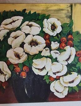Schönes Stillleben Blumen Gemälde von Christin Beck auf schwerer Holzplatte 120x100 cm - Gründau
