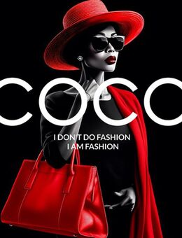 Lady in red mit Coco Chanel Zitat, Mini Poster 20x30 cm glänzend, Fashion - Celle