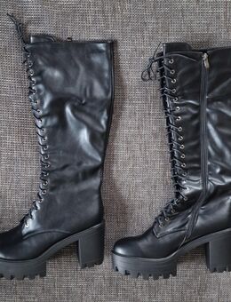 Damen Stiefel mit Schnürung, Plateausohle und Blockabsatz, Größe 46, schwarz, NEU - Marl (Nordrhein-Westfalen)