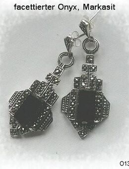 Ohrringe, 925 Silber mit gefassten Margasiten und den Onyx - Stemmen