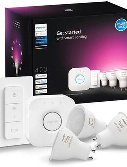 Philips Hue LED-Leuchtmittel White & Color Ambiance GU10 3er Starterset mit Dimmschalter, GU10, 3 St.