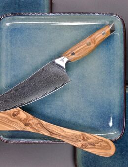 Schneidemesser | Kochmesser aus Damaststahl | Chefmesser | Küchenmesser | Damastmesser | Griff aus Olivenholz - Sinsheim