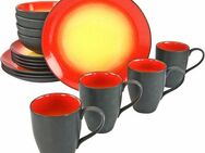 CreaTable Kombiservice Geschirr-Set HOT (16-tlg), 4 Personen, Steinzeug, Service, interessanter Farbverlauf, 16 Teile, für 4 Personen