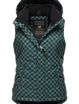 Ragwear Steppweste Hesty Print Weste mit abnehmbarer Kapuze und Hahnentritt Muster