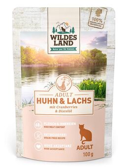 Wildes Land Cat 12 x 100 g - Huhn & Lachs mit Distelöl
