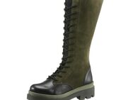 Rind-Velours-und-Nappaleder-Stiefel khaki-schwarz - Heilbronn