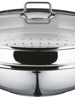 WMF Wok Wokpfanne Macao 36 cm, Induktion, Cromargan® Edelstahl Rostfrei 18/10 (Set, 4-tlg., 1 x Wok mit Glasdeckel, Dämpfeinsatz, Rezeptheft), für alle Herdarten geeignet, scharfes Anbraten bei hohen Temperaturen