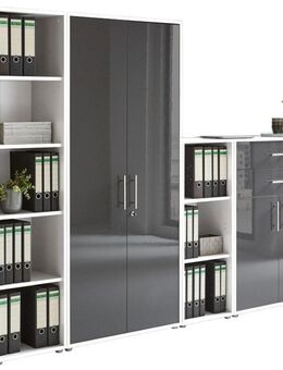 Büroschrank 2-Set Weiß / Anthrazit Hochglanz - München