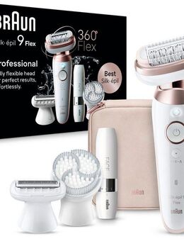 Braun Epilierer Silk-épil Flex 9 9-360, mit Rasier-, Trimmer- & Peelingaufsatz, Mini-Rasierer für das Gesicht