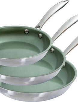 JUST VEGAN Pfannen-Set CeraVegan, Edelstahl 18/8 (Set, 3-tlg), Pflanzliche Keramikbeschichtung, Induktion