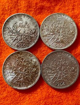 4 x 5 Francs Silbermünzen 1960 1962 1963 1964 Säerin Semeuse - Mannheim