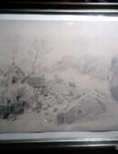 Landschaftsromantiker Ludwig Eibl 1842 Wien1918 "Alpenansicht mit Steinbrücke Gebirgsbach und Bauernhäuser " signiert Bleistiftzeichnung gerahmt : 27,5cm x c21,5 m in 75447