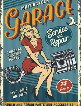 Schönes Blechschild Motorcycle Garage Pin Up Girl - München