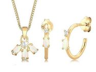 Elli Schmuckset Zirkonia Synthetischer Opal Weiß 925 Sterling Silber vergoldet