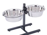 Hundebar inklusive 2 Edelstahlnäpfe - 2 x 1,8 l, Ø 21 cm, Höhe bis 38 cm