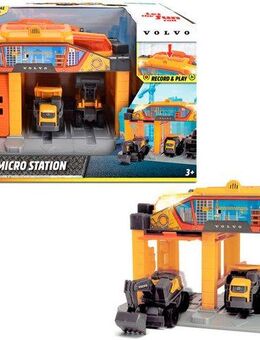 Dickie Toys Spiel-Gebäude Micro Construction Station, inklusive 3 Volvo Baustellenfahrzeuge, mit Licht und Sound