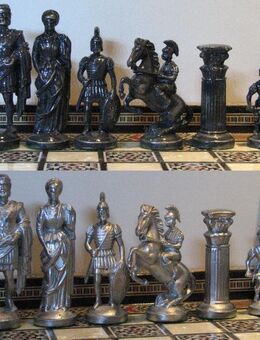 Schach Schachspiel Zinn Figuren Römer gegen Römer mit Schachbrett - Spraitbach