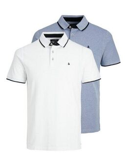 Jack & Jones Poloshirt JJEPAULOS im Doppelpack mit Logostickerei und Komfort (Packung, 2-tlg., 2er-Pack) unifarben mit Farbeinsatz, modisch, schmal, Baumwolle, Polokragen