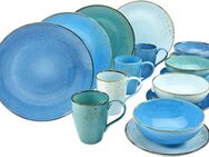 CreaTable Kombiservice Geschirr-Set NATURE COLLECTION Aqua (16-tlg), 4 Personen, Steinzeug, Service, Trendaktuelle Blau-Töne, 16 Teile, für 4 Personen