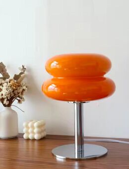Glas Tischlampe Orange mit Chromfuß & Kabel – Retro Look - Langenberg