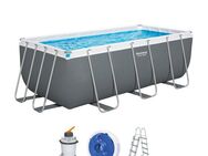 Bestway Framepool 56457 Power Steel Frame Pool (Komplett Set, 8-tlg., mit Sanfillteranlage, Leiter, Anschlüssen, Chemikaliendosierer), mit Sanfillteranlage, Leiter, Anschlüssen, Chemikaliendosierer