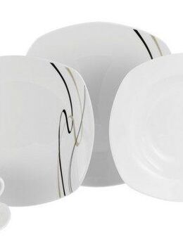 CreaTable Kombiservice Amelie Piazza, Kombi-Service 30-tlg (30-tlg), 6 Personen, Porzellan, Elegant, Schwungvoller Liniendekor