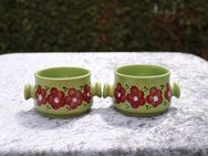 2 Suppentassen Keramik / DDR / Vintage / mit Henkel / grün / rote Blumen - Zeuthen