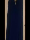 Elegantes blaues Kleid mit goldenen Details – Gr. 46/48 in 63450