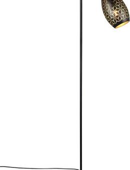 Reality Leuchten Stehlampe BIDAR, Stehleuchte Höhe 147 cm mit Fußschalter, exkl 1x E27 max 10W, Leuchtmittel wechselbar, warmweiß - kaltweiß, Metall-Lampenschirm mit Lasercut Muster und Holz-Dekoelement