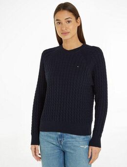 Tommy Hilfiger Rundhalspullover CO CABLE C-NK SWEATER mit Zopfmuster