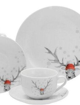 CreaTable Kaffeeservice Luna Hirsch (18-tlg), 6 Personen, Porzellan, winterliches Hirsch-Motiv