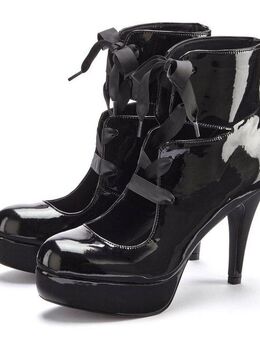 LASCANA Belle Affaire Stiefelette mit Plateau, High-Heel-Sandalette Halbschuh, Sandalette zum Schnüren, Lackoptik