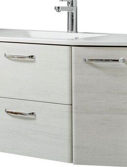 Saphir Waschtisch Quickset Waschplatz inkl Mineralmarmor-Waschtisch, 112cm breit 2 Türen, Unterschrank mit Waschbecken, inkl. Türdämpfer, Griffe Chrom Glanz