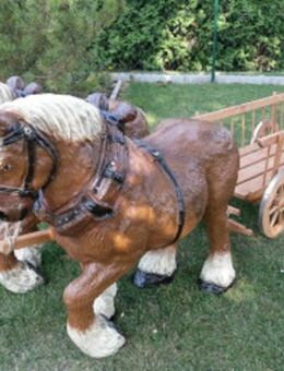 Pferdegespann mit Leiterwagen 200 cm NEU Dekofigur Gartendeko - Hergisdorf