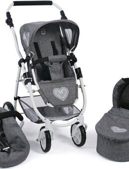 CHIC2000 Kombi-Puppenwagen Emotion All In 3in1, Jeans Grey, inkl. Babywanne, Babyschale und Sportwagenaufsatz