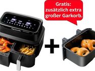 Hanseatic Heißluftfritteuse HAF212600D 39156050 2in1, 2600 W, XXL-Volumen 9L mit Dörrfunktion, 2 Einschüben und Touchdisplay.