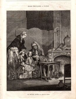 Grafik : Ecole francaise - Canot ; Le bonne annee au grand papa. , Blattgröße 30,5cm x 21cm , M400 - Görlitz