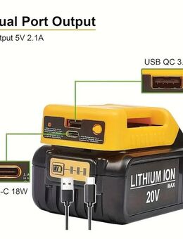 Batterieadapter für Dewalt 18V/20V Lithium-Ionen-Batterien – USB- und Typ-C-Schnellladestation, tragbarer Batteriehalter - Wuppertal