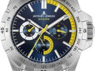 Jacques Lemans Multifunktionsuhr 42-11C, Quarzuhr, Armbanduhr, Herrenuhr, Datum, Lederarmband